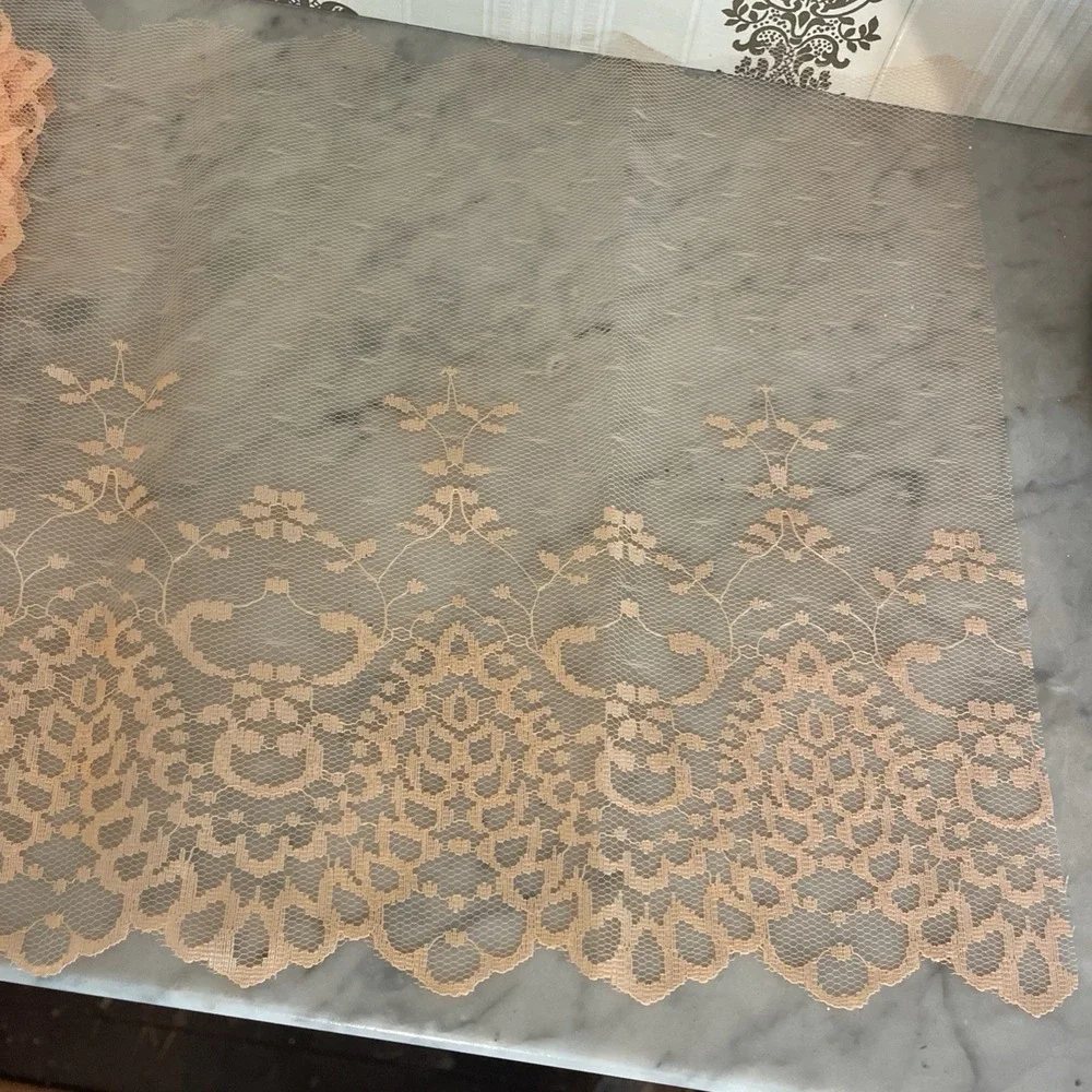 New Peach/Lt Orange Lace Fabric | Delicate Floral Embroidery Net Mesh | 9